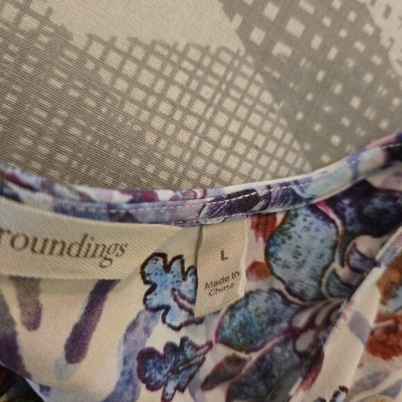 Soft Surroundings Coloures Pleated Blouse Womens Large Purple Floral Top Peasant - Picture 4 of 14